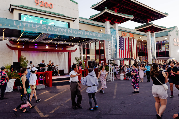 People dance during the Little Saigon Night Market  at the Asian Garden Mall