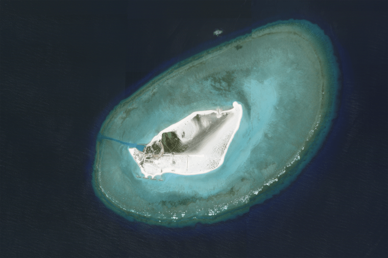 Triton Island in the disputed South China Sea, as captured by satellite imagery in August. 