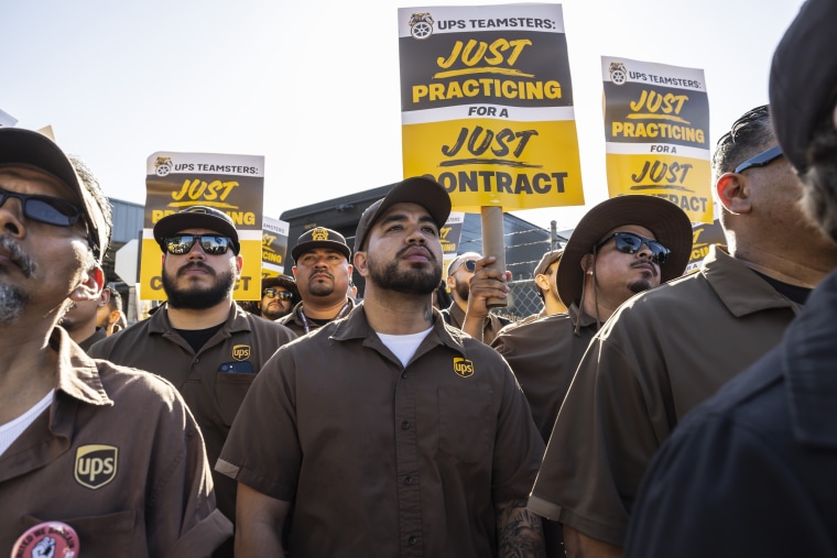 UPS Teamster drivers local 396 hold a solidarity rally at the Los Angeles UPS hub