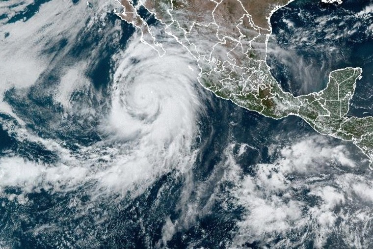 A satellite image of Hurricane Hilary on Aug. 18, 2023.