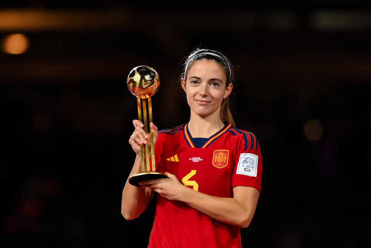 Spain's Aitana Bonmati of Spain is awarded the Golden Ball Award following the team's 1-0 victory over England in the Women's World Cup in Sydney on Aug. 20, 2023.