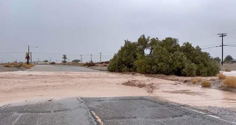 A flooded street in Thermal, Calif., on Aug. 20, 2023. 