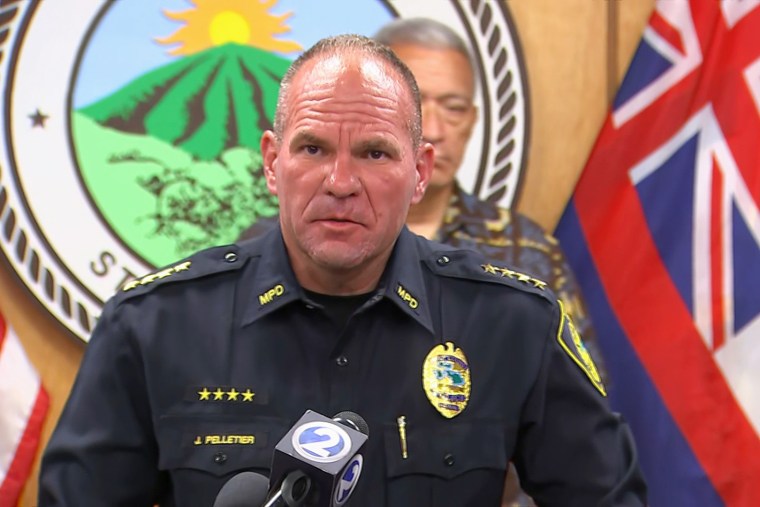 Maui Chief of Police John Pelletier speaks at a briefing, in Maui, Hawaii, on Aug. 22, 2023.