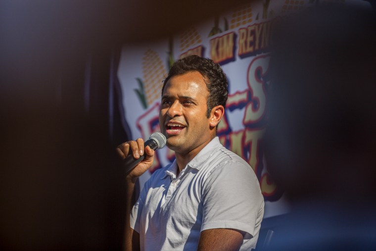 Vivek Ramaswamy at the Iowa State Fair in Des Moines on Aug. 12, 2023.