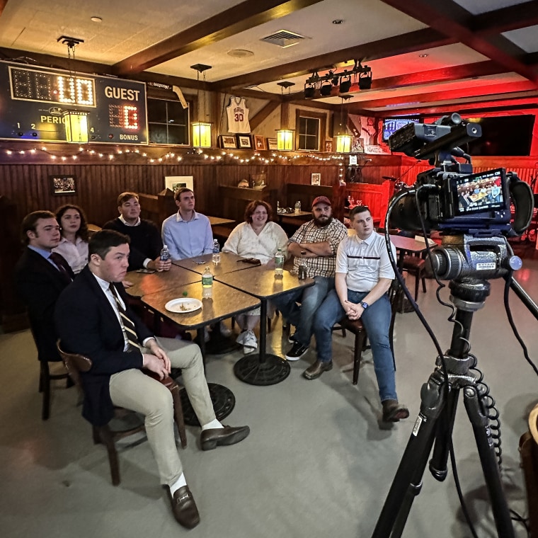 NBC News organized a debate watch party at New England College in Henniker, N.H., with eight independent voters, ages 18-22. 