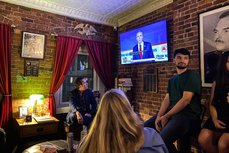 The New York Young Republicans watch party in Manhattan on Aug. 23, 2023.