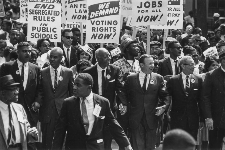 Leaders march from the Washington Monument to the Lincoln Memorial on Aug. 28, 1963,