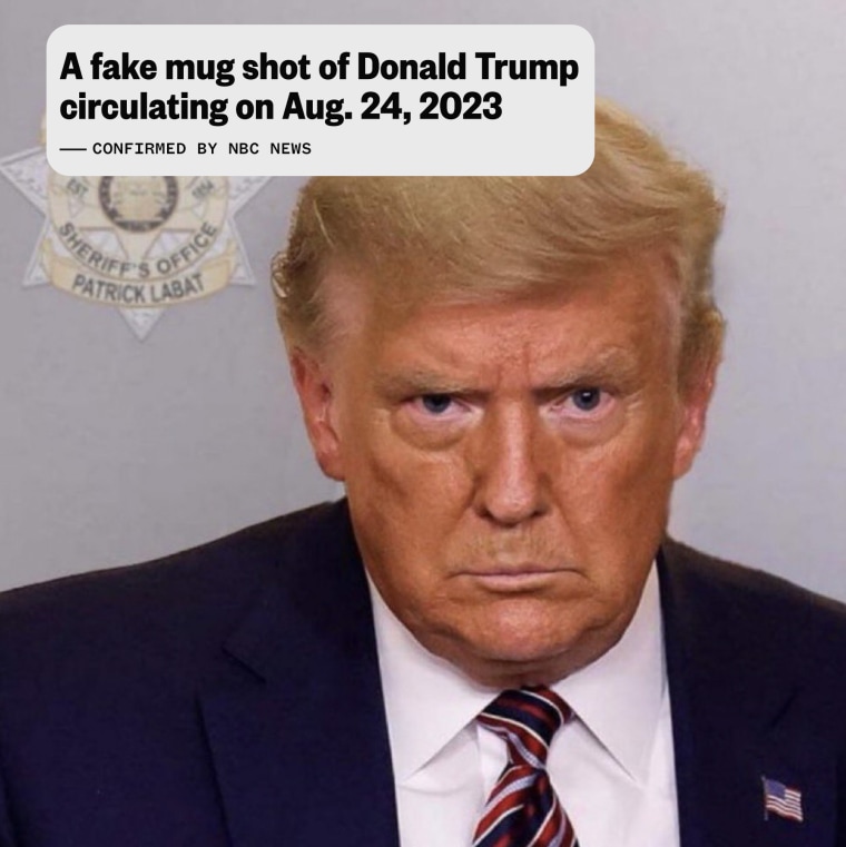 Image: A fake mug shot of Donald Trump circulated on social media on Thurs., Aug. 24, 2023.