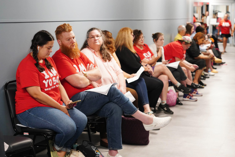 Supporters of Tulsa Public Schools in Oklahoma City on Thursday, Aug. 24, 2023. 