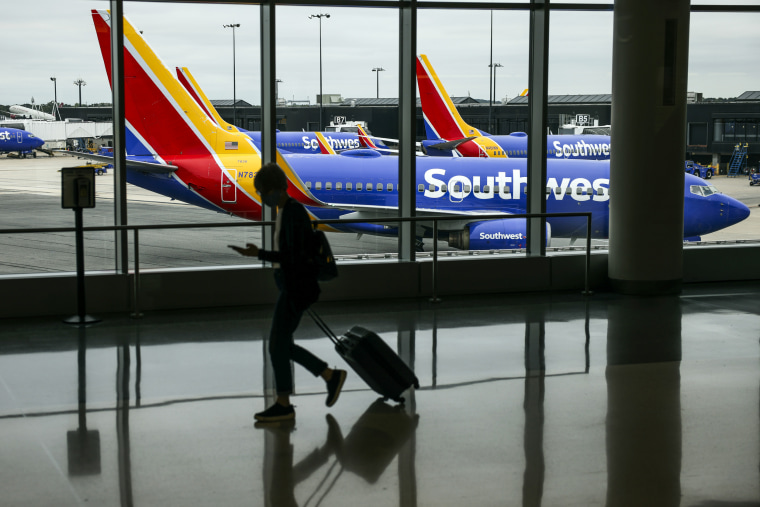Southwest Airlines planes at Baltimore Washington International Thurgood Marshall Airport in Baltimore on Oct. 11, 2021.
