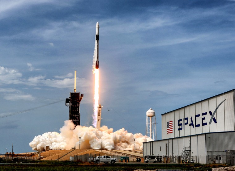 The SpaceX Falcon 9 rocket lifts off from Kennedy Space Center, Fla., on May 30, 2020. 