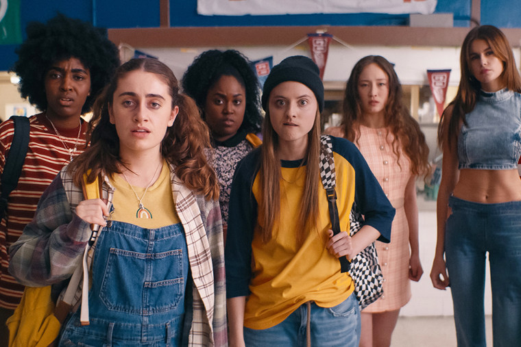 Ayo Edebiri, Rachel Sennott, Zamani Wilder, Summer Joy Campbell, Havana Rose Liu and Kaia Gerber in "Bottoms."