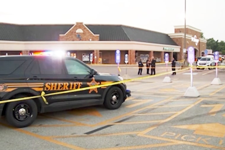Ohio officers investigate an officer involved shooting outside a Kroger supermarket in Westerville, Ohio, on Aug. 25, 2023.