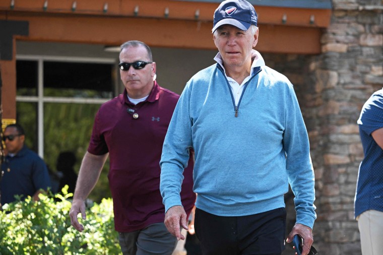 US President Joe Biden leaves after attending a pilates class in South Tahoe, California, on August 25, 2023.