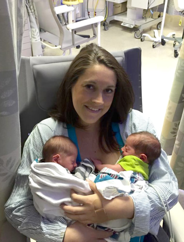 Sarah Feinberg with her twin boys in 2015.