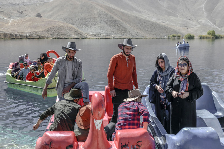 People visit the Band e-Amir lake in Bamiyan Province, Afghanistan, on Oct. 4, 2021.