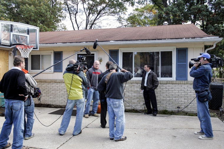 Samuel Wurzelbacher speaks to the media outside his home in Holland, Ohio, on Oct. 16, 2008.