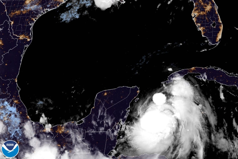 Tropical Storm Idalia approaching Cuba on Aug. 28, 2023.