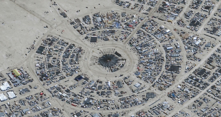 An aerial of Burning Man festival in Black Rock, Nev., on Aug. 28, 2023. 
