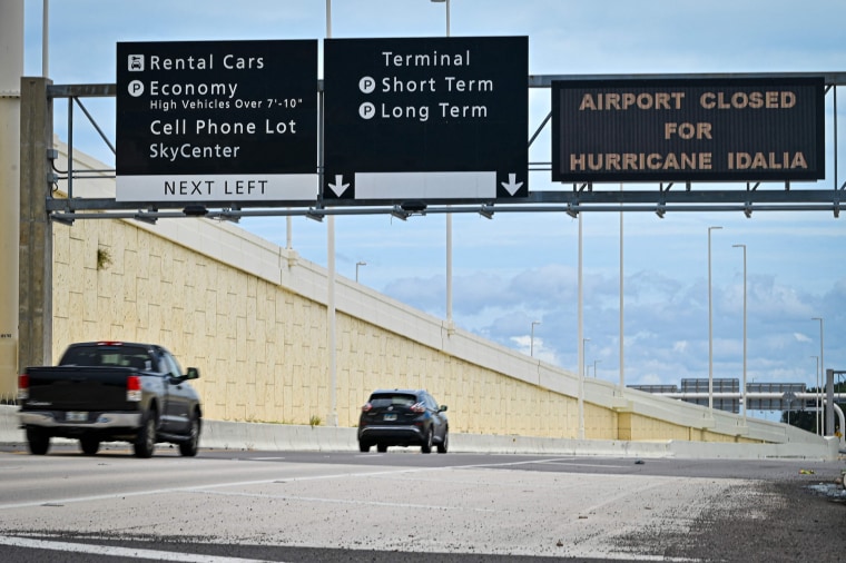 A sign informs travelers that Tampa International Airport is closed on Aug. 29, 2023.