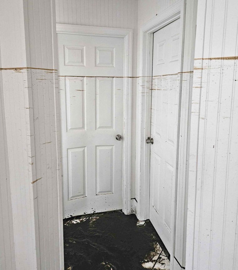 A brown line shows high the water rose in Richard Carmichael's house in Steinhatchee, Fla.