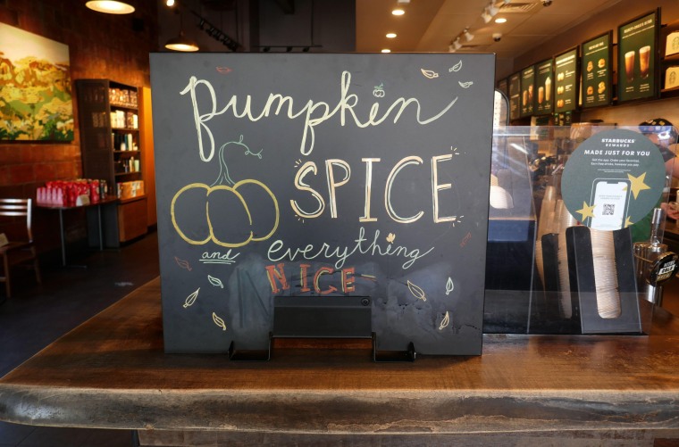 A pumpkin spice latte sign at Starbucks on Sunset Blvd in Los Angeles