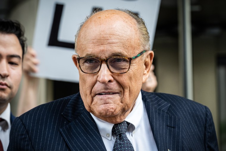 Rudy Giuliani, former lawyer to Donald Trump, exits federal court in Washington, DC, on May 19, 2023.