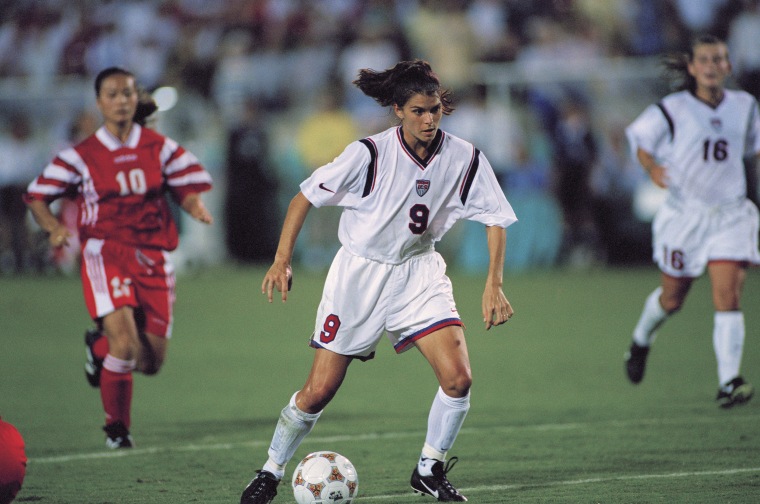 Mia Hamm of USA during the final of the women's soccer tournament against China at the 1996 Summer Olympics. USA won 2-1.   