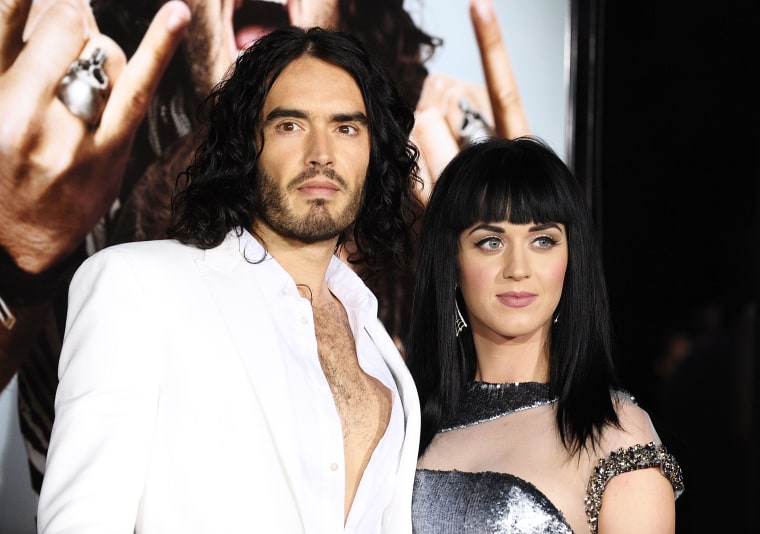 Russell Brand and singer Katy Perry attend the premiere of "Get Him To The Greek" at The Greek Theatre on May 25, 2010 in Los Angeles, California. 