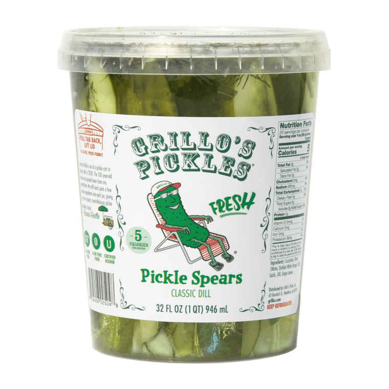 A container of Grillo's Pickles, which notably does say the word “pickle” on it. 