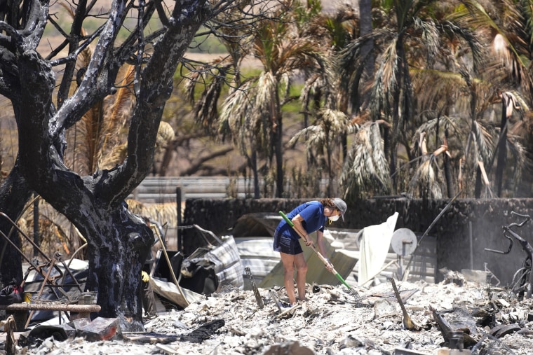 Una mujer excava entre los escombros de una casa destruida por el incendio forestal que consumió Lahaina, Hawaii, el viernes 11 de agosto de 2023. 