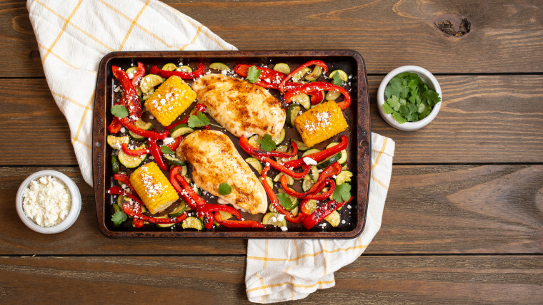 Make this brightly-flavored chicken dinner in two sheet-pans.