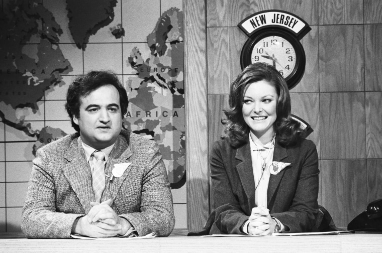 John Belushi and Jane Curtin on "Saturday Night Live."