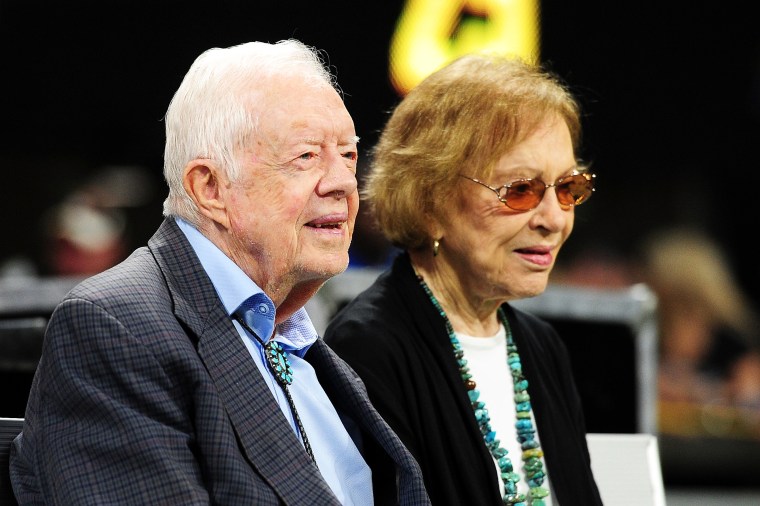 Jimmy Carter and wife Rosalynn at Atlanta Falcons game in 2018