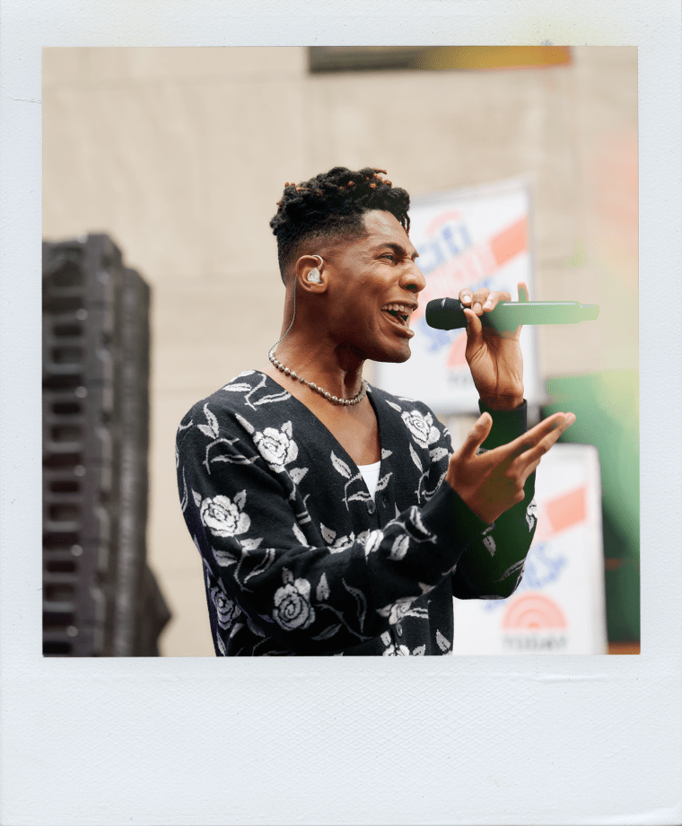 Polaroid of Jon Batiste performing on the plaza at studio 1A for the TODAY show