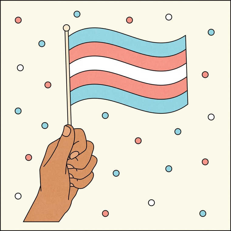Illustration of hand holding transgender flag