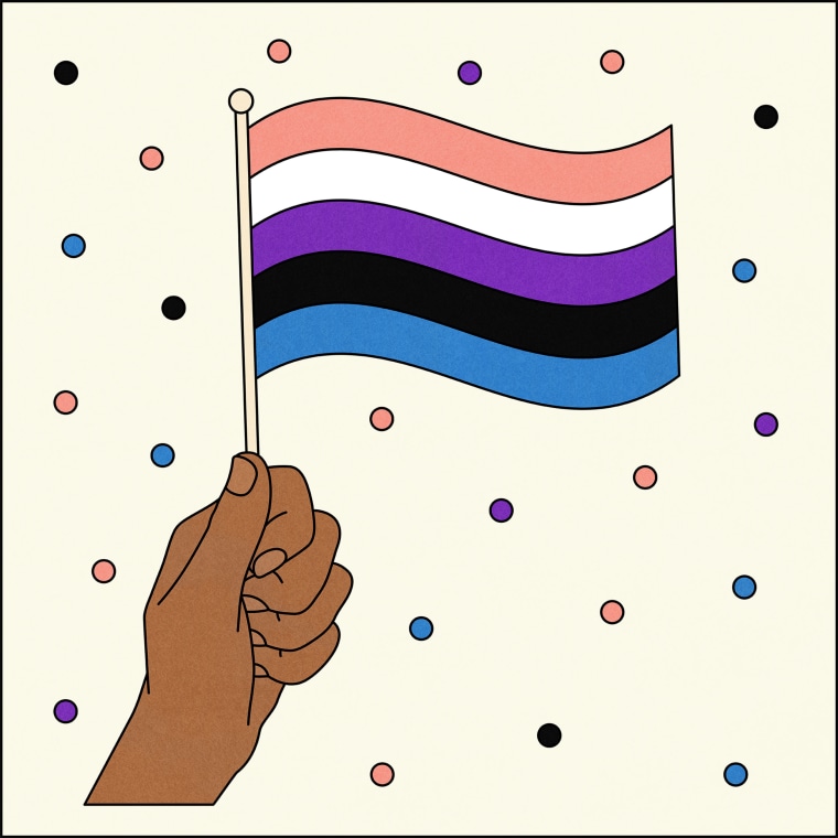 Illustration of hand holding genderfluid flag