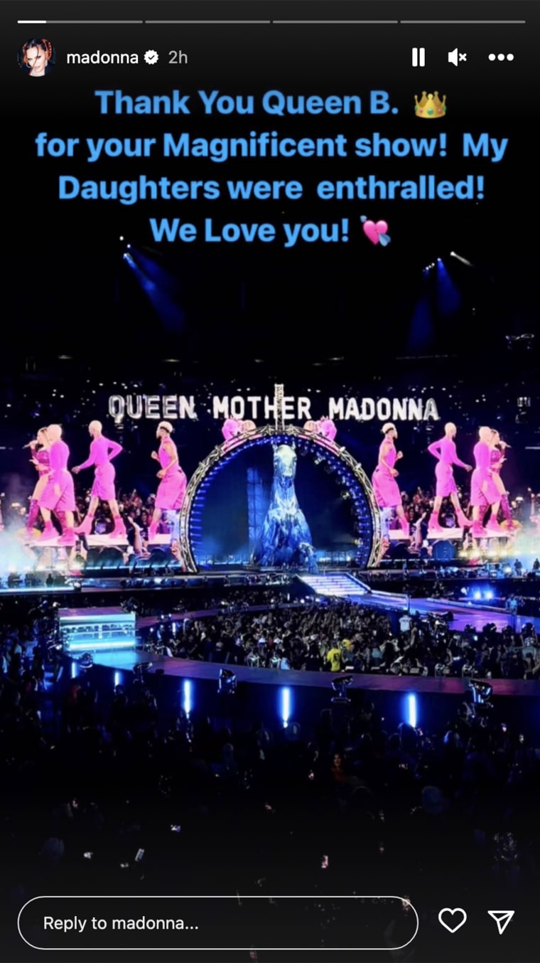 Madonna shared her view of the stage at Beyoncé's concert.
