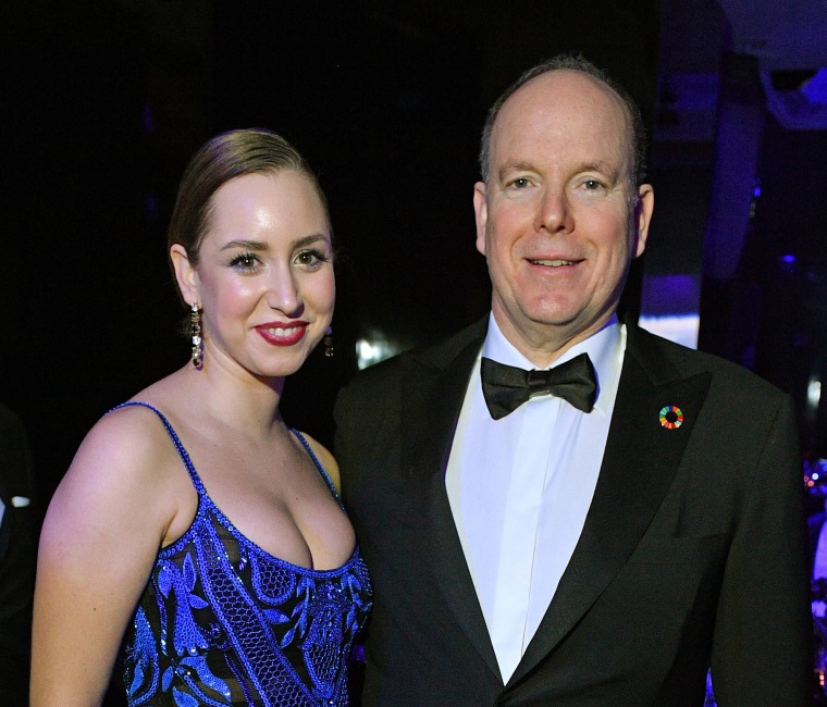 Jazmin Grace Grimaldi and her father Prince Albert pose together in formalwear.