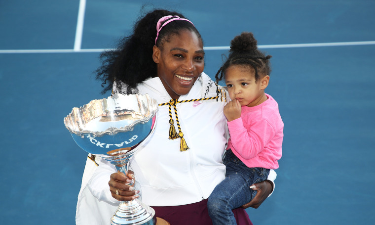 Serena Williams holds her daughter Alexis Olympia 