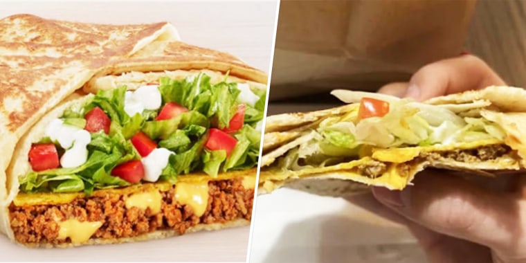 A Crunchwrap Supreme in Taco Bell's advertising / A Crunchwrap Supreme the plaintiff allegedly received.