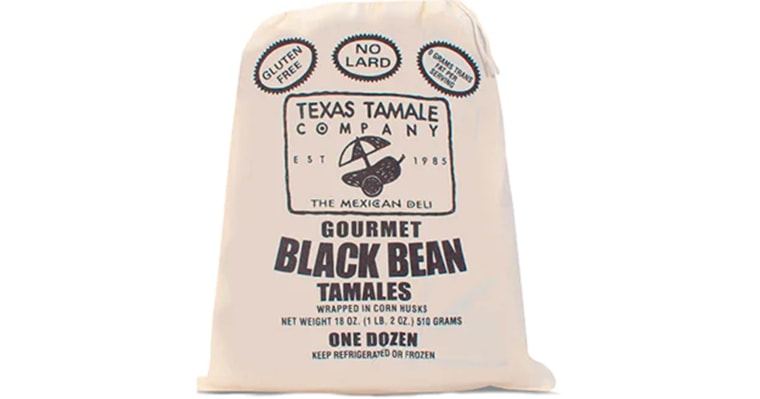 Texas Tamale Company Gourmet Black Bean Tamales product packaging.