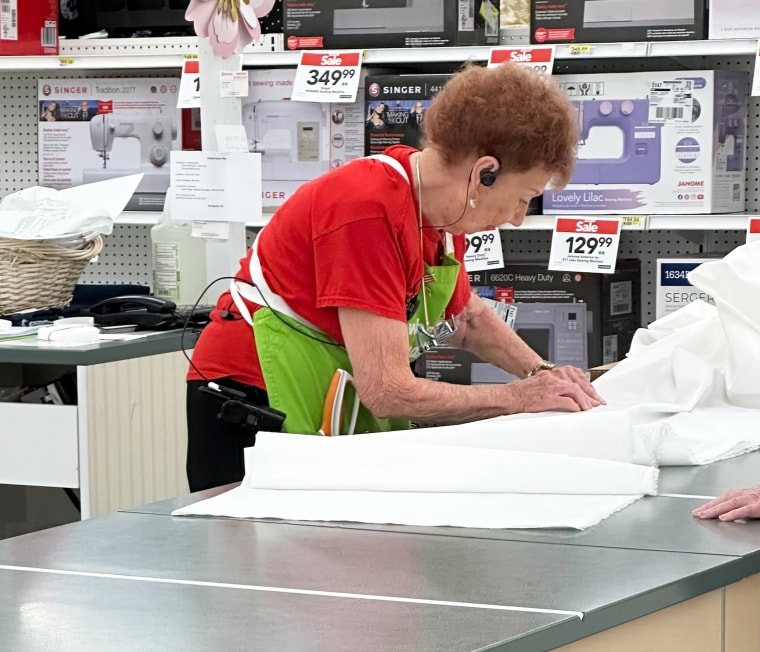 Burns is a fabric cutter at a Joann store in Mason, Ohio.