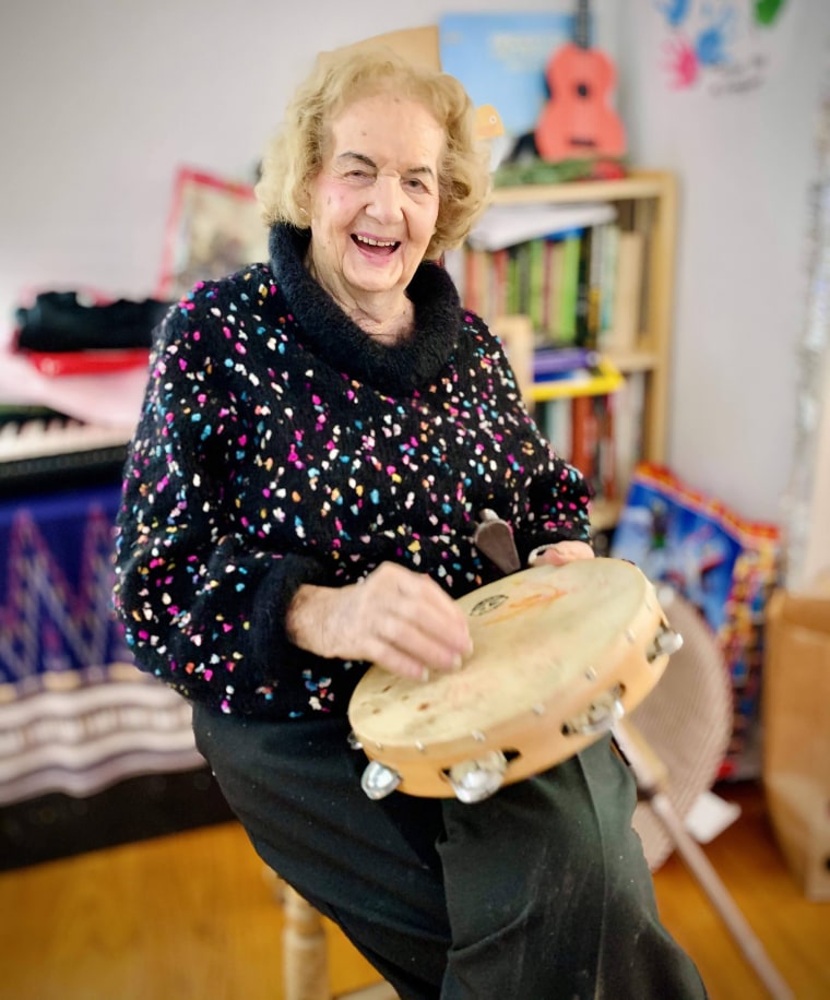 Saldutti started playing the tambourine for her grandson-in-law's blues band several years ago and still enjoys doing it.