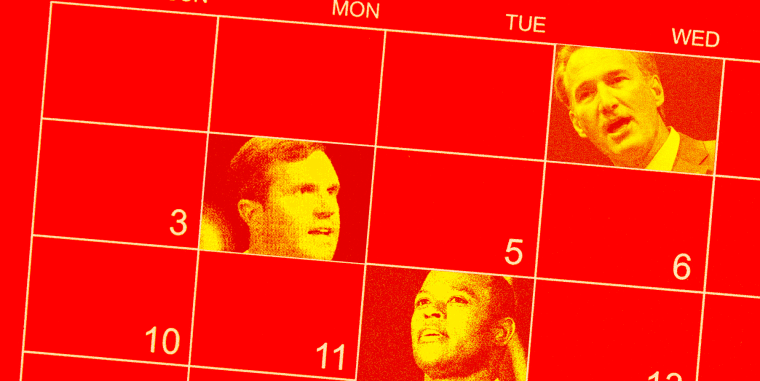 Photo Illustration: A calendar with the faces of Andy Beshear, Daniel Cameron, and Glenn Youngkin