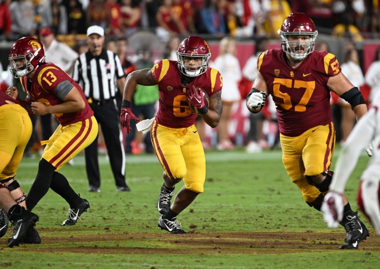 The USC Trojans play during an NCAA football game