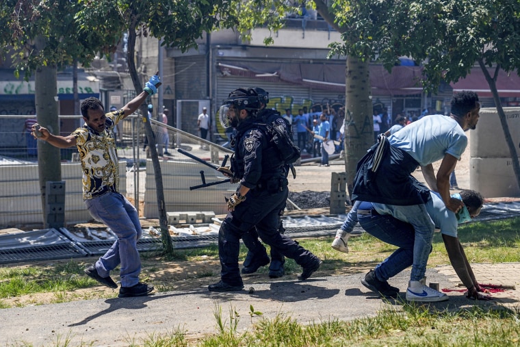 Eritrean protesters clash with Israeli riot police in Tel Aviv on Sept. 2, 2023.