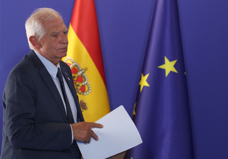 Josep Borrell, the European Union's top diplomat, arrives for a news conference in Toledo, Spain, on Aug. 30, 2023.
