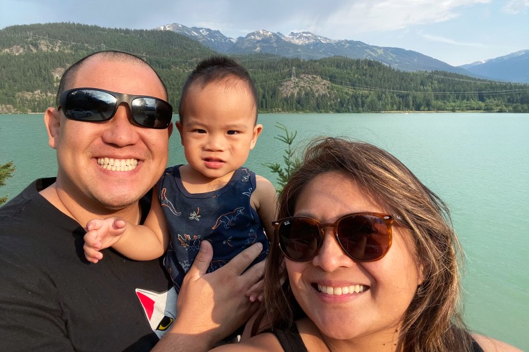 Debbie Arellano with her husband Brandon and their son Bayani. The family is currently displaced due to the fires in Lahaina, along with many other Filipinos in the area. Courtesy Debbie Arellano.‌‌‌‌