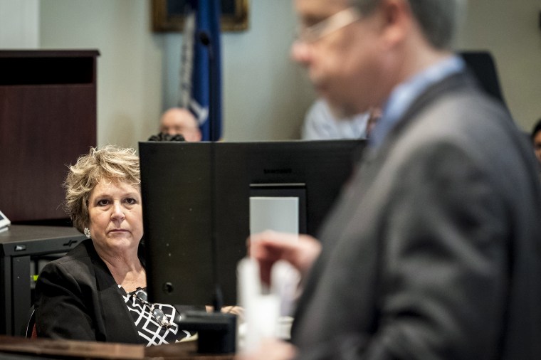 Image: Colleton County Clerk of Court Rebecca Hill listens as Prosecutor Creighton Waters makes closing arguments in Alex Murdaugh's trial for murder at the Colleton County Courthouse on  March 1, 2023, in Columbia, S.C.